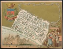 cca 1890 Párizs IV: kerület térképes litografált kártya / Paris district 4. Litho card. 15x12 cm