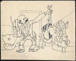 Gáspár Antal (1889-1959): Bethlen István karikatúrája. Tus, papír, jelzett, 16,5×21 cm