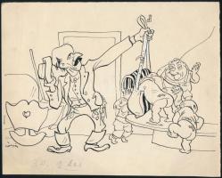 Gáspár Antal (1889-1959): Bethlen István karikatúrája. Tus, papír, jelzett, 16,5×21 cm