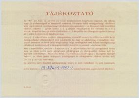 1991. Kárpótlási jegyről szóló utalvány 10.000Ft-os névértékben (3x) sorszámkövetők, "U" s...