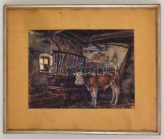 Edvi Illés Aladár (1870-1958): Magányos tehén. Akvarell, papír, jelzett, 26×36 cm