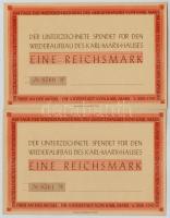 NSZK 1947. A Karl Marx Ház újjáépítésére kitöltetlen téglajegy (2x) sorszámkövetők T:I FRG 1947. Wiederaufbau des KarL Marx Hauses unfilled brick ticket (2x) sequential serials C:UNC