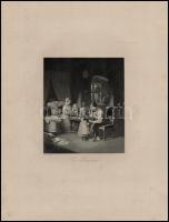 4 db vegyes témájú acélmetszet (Der Grossvater, Die Spieler, Aus der Schule, Die Nascherin)