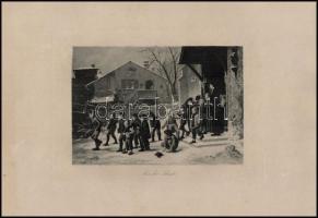 4 db vegyes témájú acélmetszet (Der Grossvater, Die Spieler, Aus der Schule, Die Nascherin)