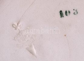 Városlődi virág mintás tányér, kézzel festett mázas kerámia,  apró mázhibákkal, jelzett,  d: 24,5 cm