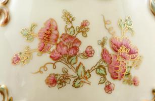 Zsolnay virágmintás kaspó, kézzel festett, jelzett, hibátlan, m: 18,5 cm, d: 17,5 cm