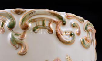 Zsolnay virágmintás kaspó, kézzel festett, jelzett, hibátlan, m: 18,5 cm, d: 17,5 cm