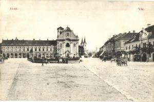 1908 Vác, Fő tér, templom, üzletek (EB)