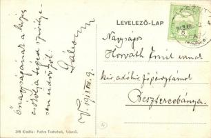 1913 Vésztő, MÁV (Magyar Államvasutak) vasútállomás, gőzmozdony a távolban. Kiadják a Putics Testvér...