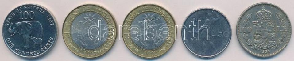5db-os vegyes külföldi fémpénz tétel, közte Eritrea 1991. 100c; Románia 1936. 100L T:1-,2 5pcs of various coins, including Eritrea 1991. 100 Cents; Romania 1936. 100 Lei C:AU,XF