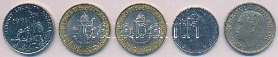 5db-os vegyes külföldi fémpénz tétel, közte Eritrea 1991. 100c; Románia 1936. 100L T:1-,2
5pcs of v...