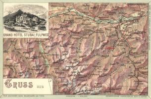 Fulpmes (Tirol), Grand Hotel Stubai, map. Geographischer Kartenverlag Kümmerly & Frey, Aus Leuzingers Reise Reliefkarte von Tyrol. litho