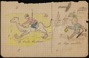 cca 1930 (?) Részben judaika témájú rajzok, karikatúrák, 11 rajz 5 lapon