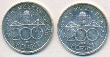 1992. 200Ft Ag "MNB" (2x) T:2 patina