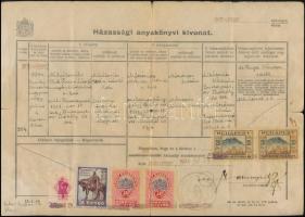 1944 Budapest, származási igazolvány kiállítása végett kiállított házassági anyakönyvi kivonat okmánybélyegekkel