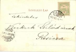 1902 Kassa, Kosice; MÁV (Magyar Államvasutak) indóház, vasútállomás. Kiadja Nyulászi Béla / Bahnhof ...