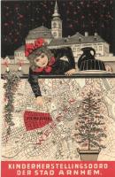 1922 Arnhem, Kinderherstellingsoord der Stadt / Childrens rehabilitation center. Christmas art postcard with map