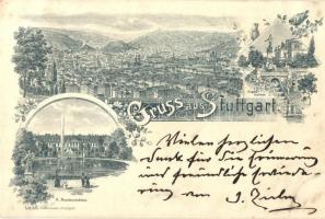 1897 (Vorläufer!) Stuttgart, Gruss aus... Eugensbrunnen, K. Residenzschloss / fountain, castle. floral