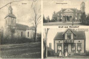 Wansdorf, Kirche, Genesungsheim, Bäcker und Kolonialwarengeschäft Oswald Geisler / church, Convalescent home, bakery and grocery shop