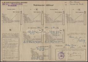 1944 Kolozsvári állami tanító származási igazolása