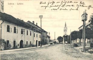 Leibic, Leibitz, Lubica; Fő utca, templom. Kiadja G. Jilovsky / main street, church