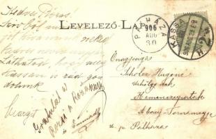1906 Kassa, Kosice; Fő utca, Binder Ernő üzlete, szőnyeg és függöny raktár, Nemzeti színház / main s...