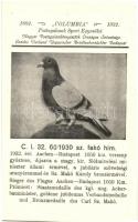 1882-1932 Columbia Postagalamb Sport Egyesület, Magyar Postagalambtenyésztők Országos Szövetsége. C.I. 32. 60-1930 sz. fakó hím / Hungarian Homing pigeon