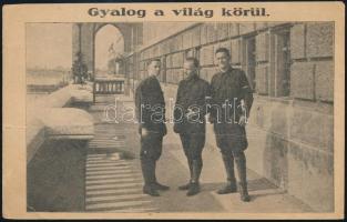 1925 Gyalog a világ körül - Ruttkay Zoltán, Nyilas Jenő, Körney Attila aláírása képeslapon