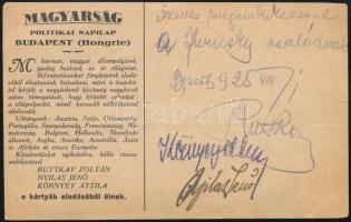 1925 "Gyalog a világ körül" - Ruttkay Zoltán, Nyilas Jenő, Körney Attila aláírása képeslap...