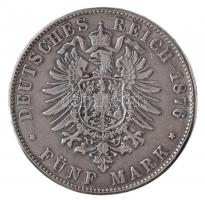 Német Államok / Bajorország 1876D 5M Ag "II. Lajos" (27,32g) T:2,2- / 
German States / Ba...