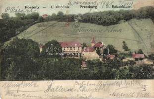 1908 Pozsony, Pressburg, Bratislava; III. Bimbóház étterem, nyaraló, kert. Kiadja Neffe J. 214. / 3tes Batzenhäusel / restaurant, villa, garden (fl)