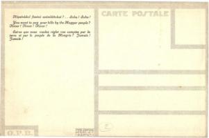 Népeinkkel fizetni számláitokat? Soha! Soha! / Av Grand Jamais! / Hungarian irredenta art postcard