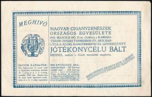 1922 Meghívó a Magyar Cigányzenészek Országos Egyesülete által rendezett jótékony célú bálra