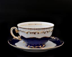 Zsolnay Pompadour teás csésze és alj, kézzel festett, jelzett, enyhén kopott aranyozás