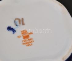 Zsolnay Pompadour teás csésze és alj, kézzel festett, jelzett, enyhén kopott aranyozás