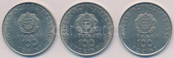 1980. 100Ft Ni "Szovjet-magyar közös űrrepülés" (3x) T:1,1-