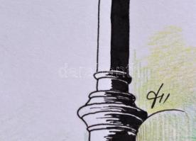 Kun Sarolta (1990- ): Szabadság-szobor. Vegyes technika, papír, jelzett, 40×30 cm