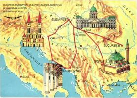 16 db MODERN térképes motívumlap több MALÉV lappal / 16 modern map motive postcards with many Hungar...