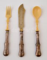 Monogramos alpakka evőeszközkészlet, jelzett (W.M.F.21) ,  szedő villa és kanál csontnyéllel, pótolt...