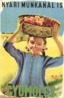 11 db RÉGI magyar gyümölcsöt reklámozó egészségügyi propaganda lap, C-vitamin táblázat a hátoldalon....