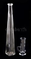 Magas üveg váza + üveg pálinkás pohár, hibátlanok, m: 11 és 32 cm