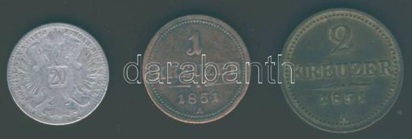 Ausztria 1851A 1Kr + 2Kr T:3 ph. + 1870. 20Kr Ag T:4/4+