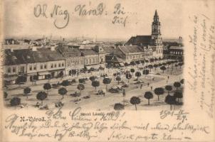 1901 Nagyvárad, Oradea; Szent László tér, Ausländer, Deutsch üzlete, szálloda, piaci árusok. Kiadja Sonnenfeld Adolf / square, shops, hotel, market vendors (EK)