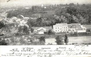 1902 Pöstyén, Pistyan, Piestany; látkép. Kiadja A. Bernas / Totalansicht / general view (kis sarokhiány / small corner shortage)