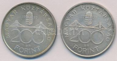 1993. 200Ft Ag "MNB" (2x) T:2 patina