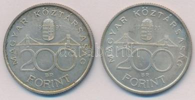 1993. 200Ft Ag "MNB" (2x) T:2 patina