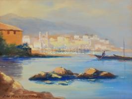 Francoiz jelzéssel: Mediterrán város a tengernél 1933. Akvarell, papír, üvegezett keretben, 23×30 cm