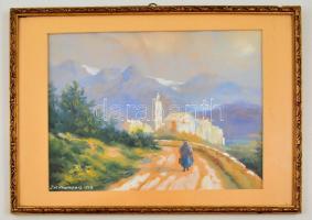 Francoiz jelzéssel: Hazafelé 1938. Akvarell, papír, üvegezett keretben, 23×30 cm