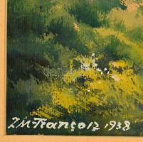 Francoiz jelzéssel: Hazafelé 1938. Akvarell, papír, üvegezett keretben, 23×30 cm