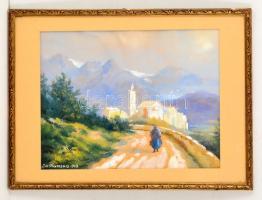 Francoiz jelzéssel: Hazafelé 1938. Akvarell, papír, üvegezett keretben, 23×30 cm